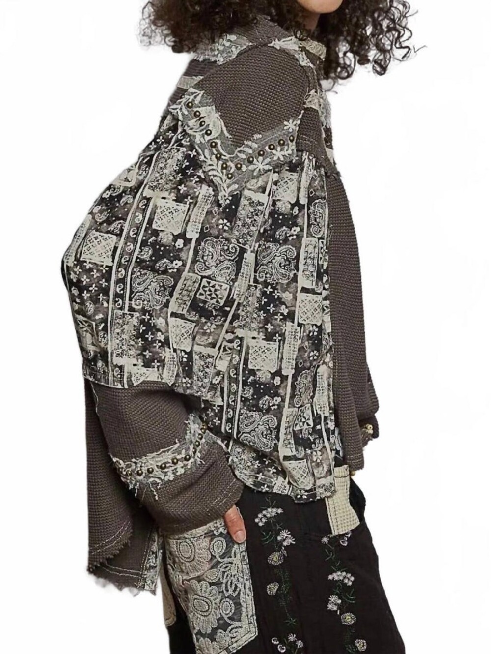 POL Gray Mixed-Print Button Shacket Jacket. Size Small